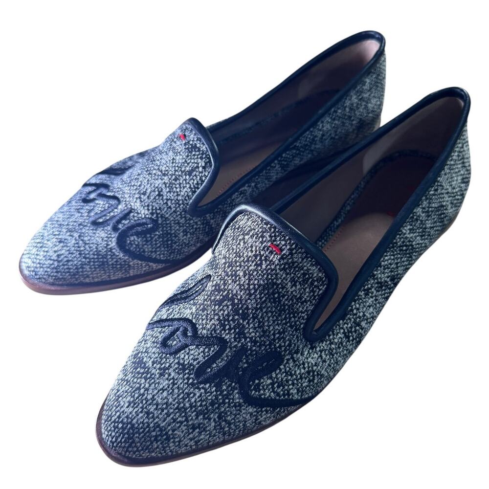ED‎ Ellen DeGeneres Loafers 9.5 Black White Love Embroidered Tweed Flats Preppy